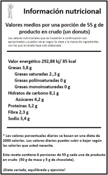 información nutricional donuts de patata con fresas y chocolate