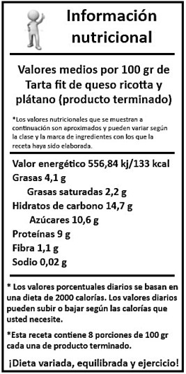 información nutricional tarta fit de queso ricotta y plátano