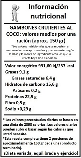 INFORMACIÓN NUTRICIONAL GAMBONES CRUJIENTES AL COCO