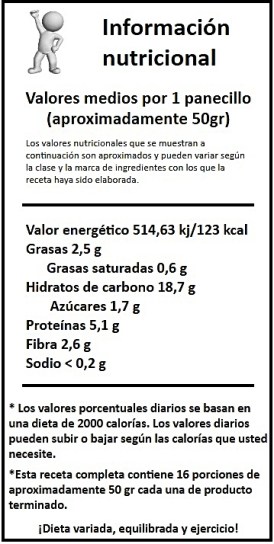 tabla nutricional panecillos 100% integral ¨mediasnoches¨
